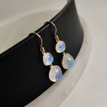 14K Gold Rainbow Moonstone Earrings, Natural Rainbow Moonstone Bezel Earrings, 14K Solid Yellow Gold Earring, June Birthstone,Christmas Gift