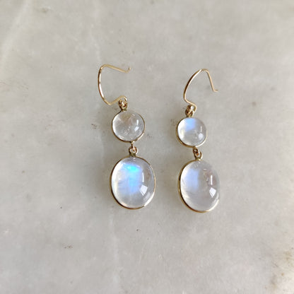 14K Gold Rainbow Moonstone Earrings, Natural Rainbow Moonstone Bezel Earrings, 14K Solid Yellow Gold Earring, June Birthstone,Christmas Gift