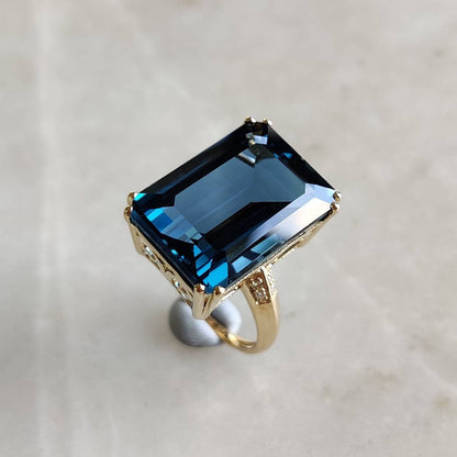 Natural London Blue Topaz Ring, 14K Solid Gold Blue Topaz Diamond Ring, Engagement Ring, December Birthstone,Christmas Ring, Topaz Jewelry