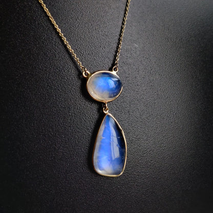 Natural Rainbow Moonstone Necklace, 14K Solid Gold Moonstone Pendant, Yellow Gold Necklace Pendant, Blue Moonstone Jewelry, June Birthstone