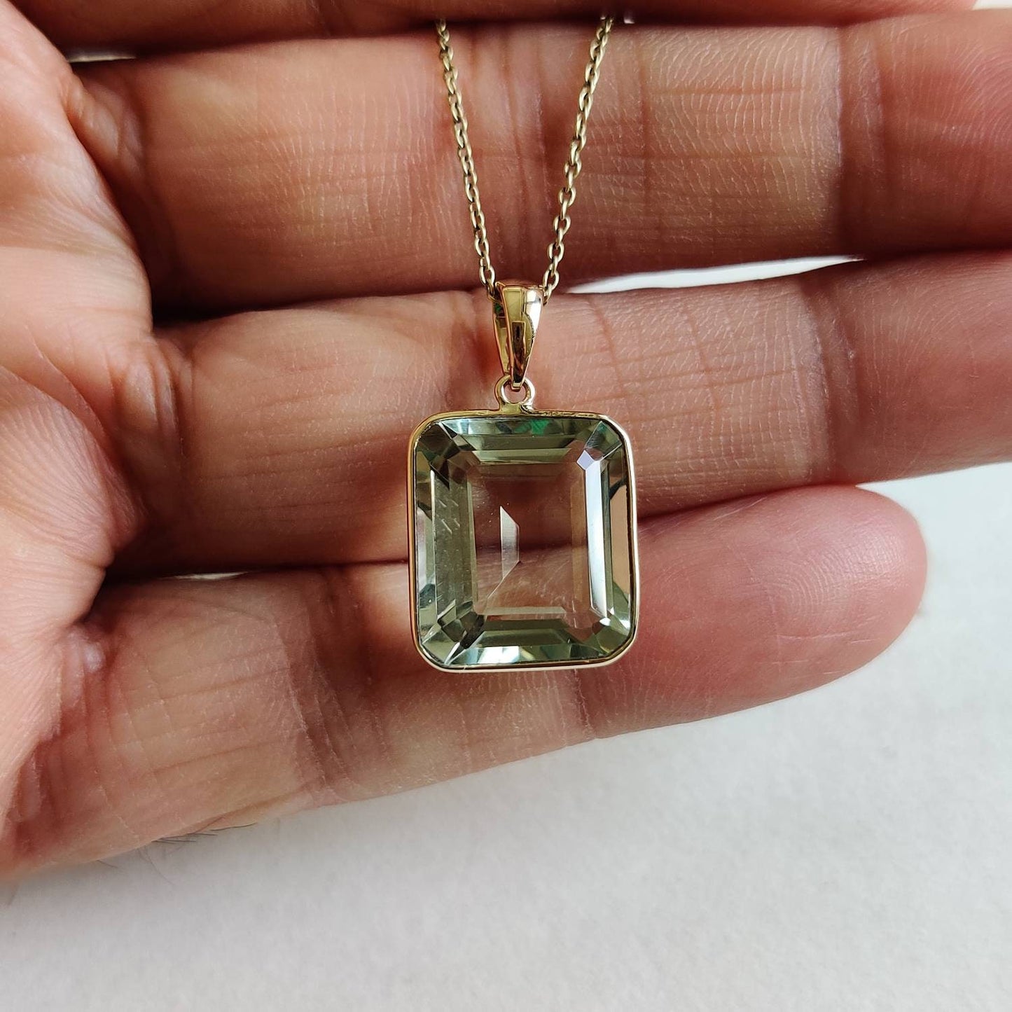 Natural Green Amethyst Pendant, 14K Solid Gold Green Amethyst Pendant, Solid Gold Pendant Necklace, February Birthstone, Christmas Gift