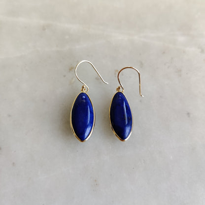 Natural Lapis Lazuli Earrings, 14K Solid Yellow Gold Earrings, Bezel Set Earrings, September Birthstone Drop Earrings, Christmas Present