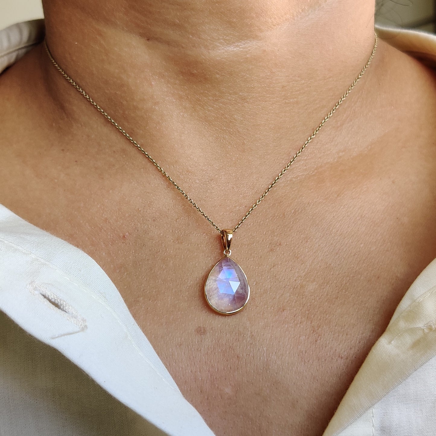 14K Gold Moonstone Pendant, Natural Moonstone Pendant, 14K Solid Yellow Gold Pendant, June Birthstone, Christmas Gift , Moonstone Jewelry