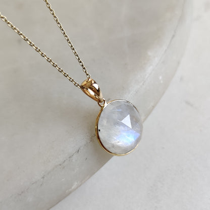 14K Gold Moonstone Pendant, Natural Moonstone Pendant, 14K Solid Yellow Gold Pendant, June Birthstone, Christmas Gift , Moonstone Jewelry