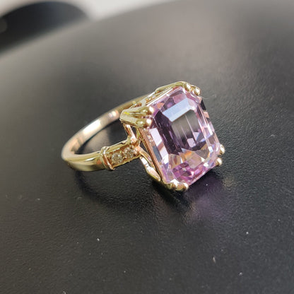 Natural Kunzite & Diamond Ring, 14K Solid Gold Diamond Ring, AAA Grade Kunzite Diamond Ring,  Ring, October Birthstone, Kunzite Jewelry