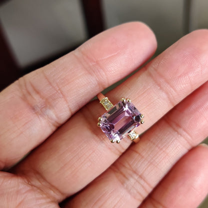 Natural Kunzite & Diamond Ring, 14K Solid Gold Diamond Ring, AAA Grade Kunzite Diamond Ring,  Ring, October Birthstone, Kunzite Jewelry