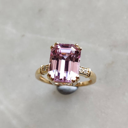 Natural Kunzite & Diamond Ring, 14K Solid Gold Diamond Ring, AAA Grade Kunzite Diamond Ring,  Ring, October Birthstone, Kunzite Jewelry