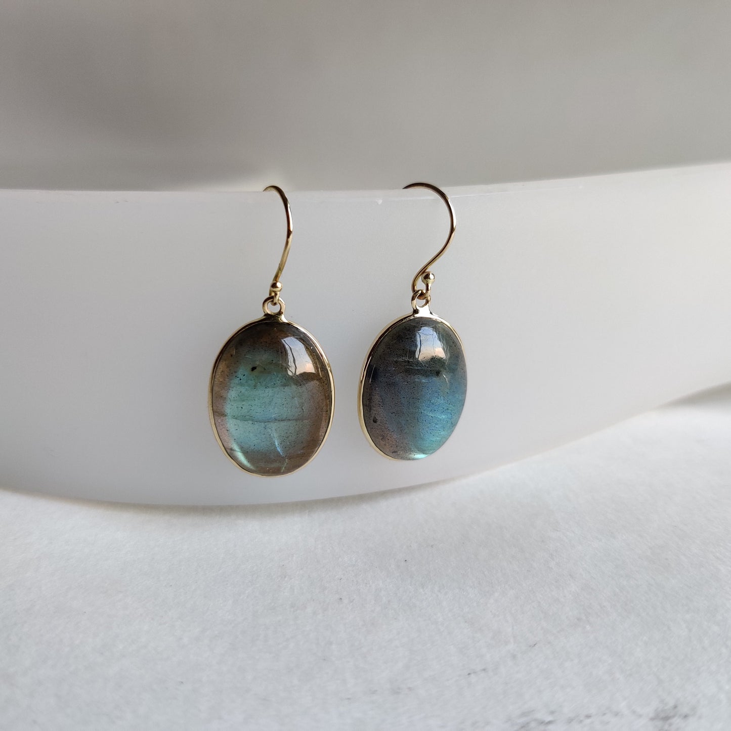 14K Gold Labradorite Earrings, Natural Labradorite Bezel Earrings, 14K Solid Gold Earrings, August Birthstone, Drop Earrings, Christmas Gift