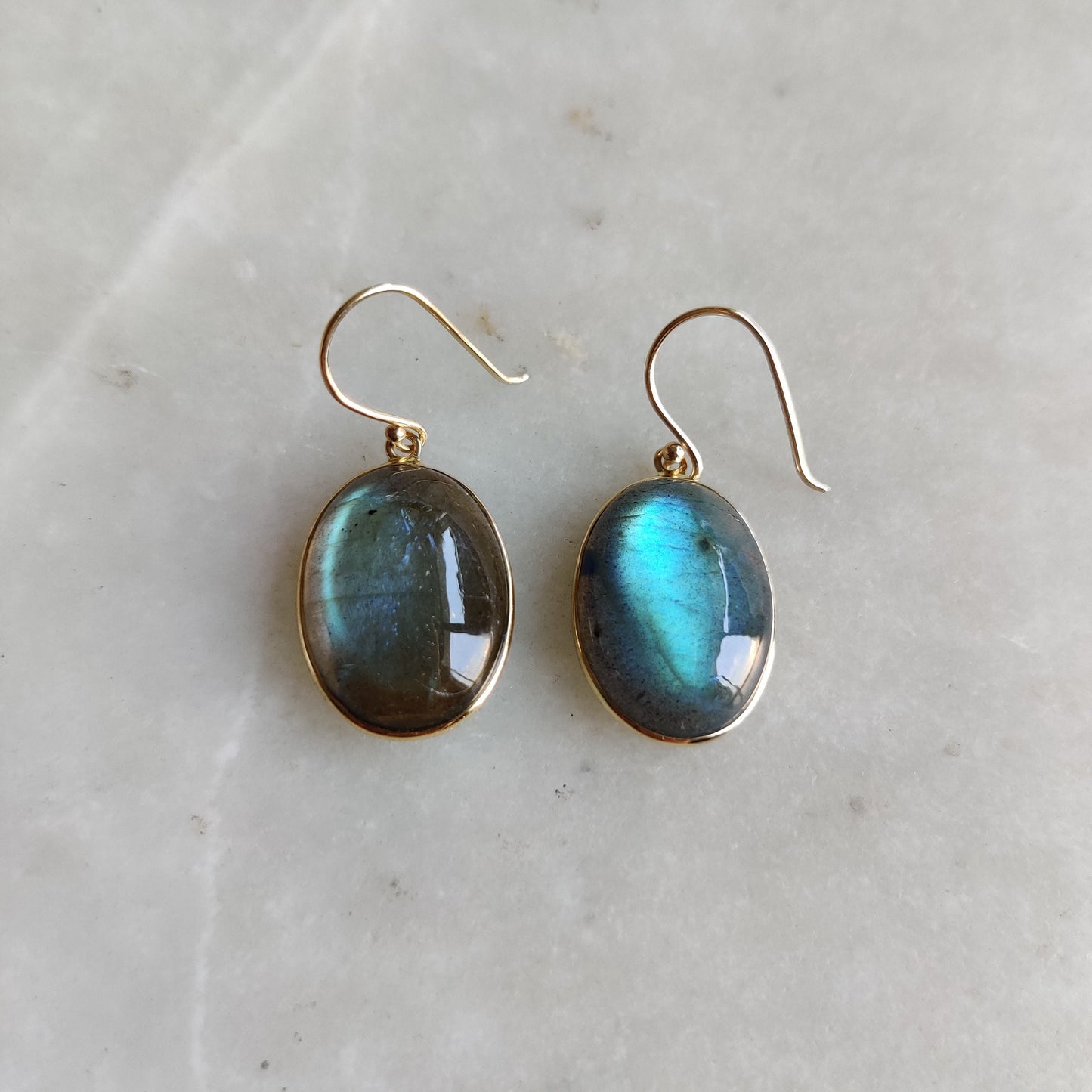 14K Gold Labradorite Earrings, Natural Labradorite Bezel Earrings, 14K Solid Gold Earrings, August Birthstone, Drop Earrings, Christmas Gift