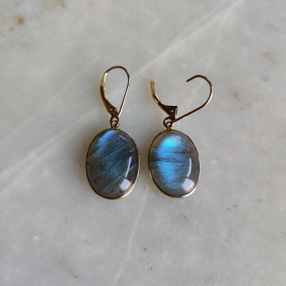 Natural Labradorite Earrings, 14K Solid Yellow Gold Labradorite Earrings, August Birthstone, Blue Labradorite Drop Earrings, Christmas Gift