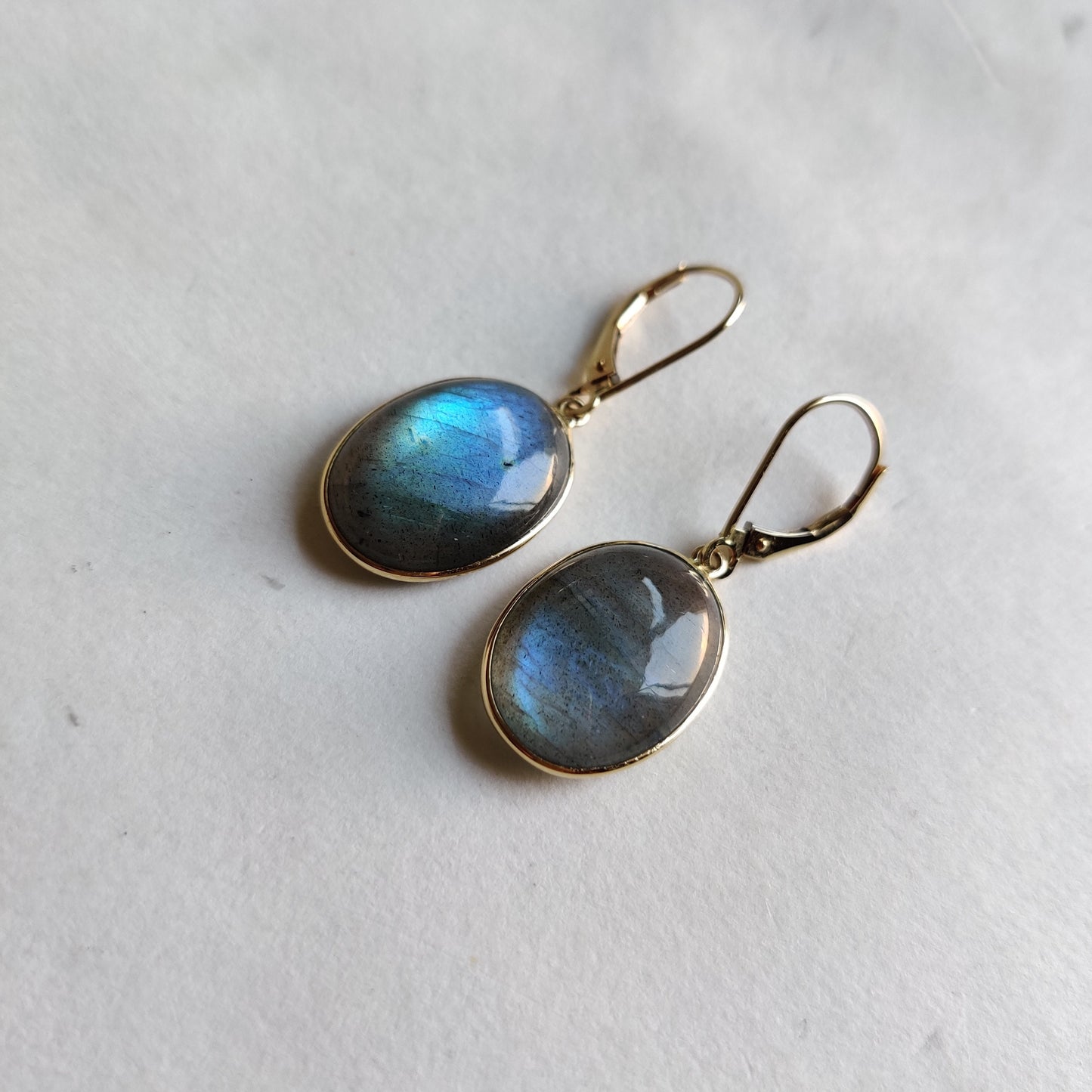 Natural Labradorite Earrings, 14K Solid Yellow Gold Labradorite Earrings, August Birthstone, Blue Labradorite Drop Earrings, Christmas Gift