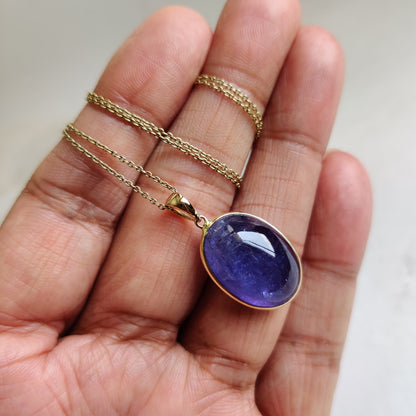 Natural Tanzanite Pendant, 14K Solid Gold Tanzanite Pendant, Yellow Gold Bezel Oval Pendant, Tanzanite Jewelry, December Birthstone