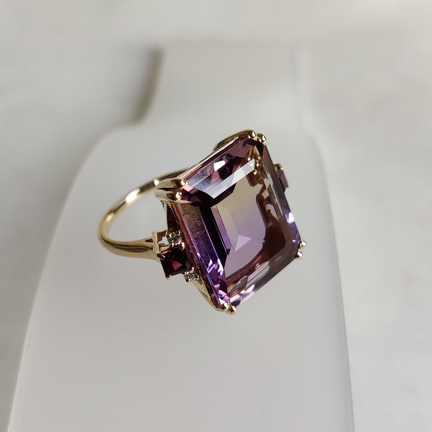 Natural Ametrine Ring, 14K Solid Gold Ametrine Diamond Ring, Ametrine With Diamond And Rodo Garnet Ring,  February and November Birthstone