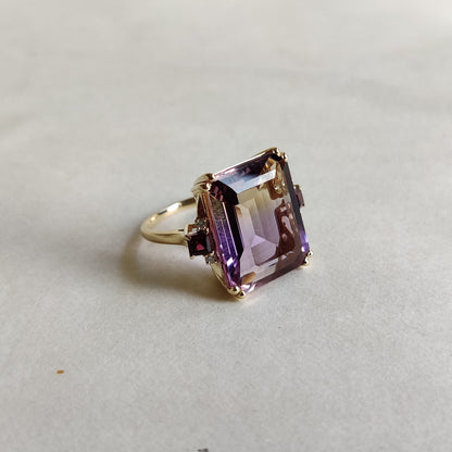 Natural Ametrine Ring, 14K Solid Gold Ametrine Diamond Ring, Ametrine With Diamond And Rodo Garnet Ring,  February and November Birthstone