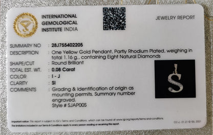 Colgante con inicial S en oro de 14 quilates, colgante con dije de inicial S en oro amarillo macizo, colgante con dije de diamante natural, colgante con diamantes en racimo, regalo de cumpleaños