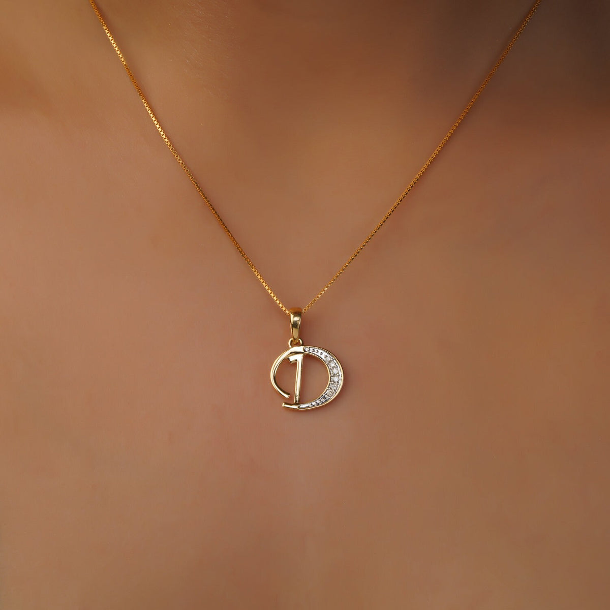 14K Solid Gold Initial D Diamond Pendant, Birthday Gift