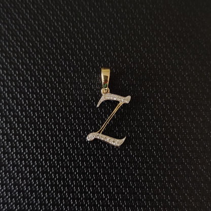 14K Gold Initial Z Pendant, Solid Yellow Gold Initial Z Charm Pendant, Natural Diamond Charm Pendant, Cluster Diamond Pendant, Birthday Gift