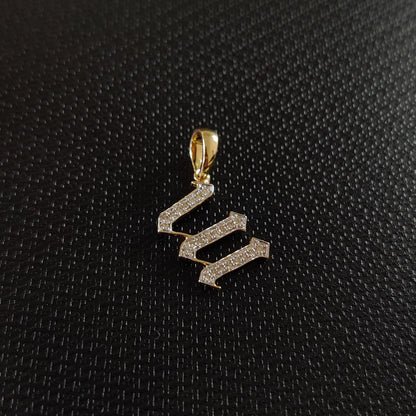 14K Gold Initial W Pendant, Solid Yellow Gold Initial W Charm Pendant, Natural Diamond Charm Pendant, Cluster Diamond Pendant, Birthday Gift