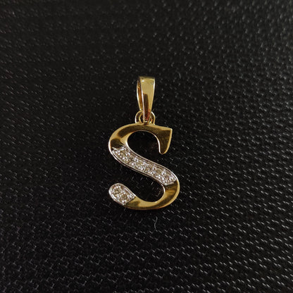 Colgante con inicial S en oro de 14 quilates, colgante con dije de inicial S en oro amarillo macizo, colgante con dije de diamante natural, colgante con diamantes en racimo, regalo de cumpleaños