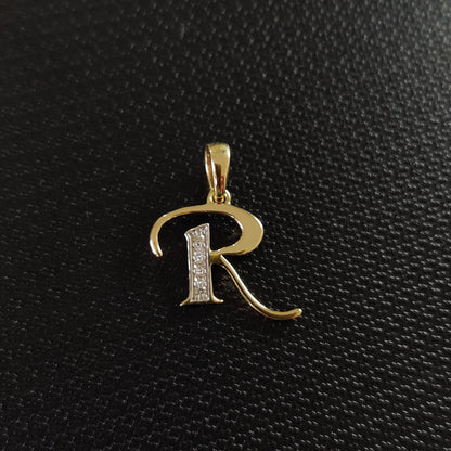 Colgante con inicial R en oro de 14 quilates, colgante con dije de inicial R en oro amarillo macizo, colgante con dije de diamante natural, colgante con diamantes en racimo, regalo de cumpleaños