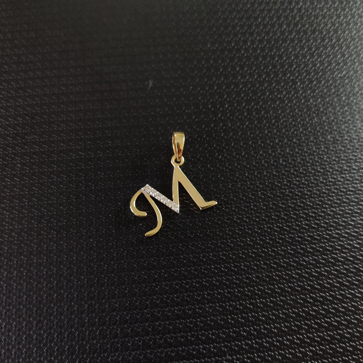 14K Gold Initial M Diamond Pendant, Solid Yellow Gold Charm