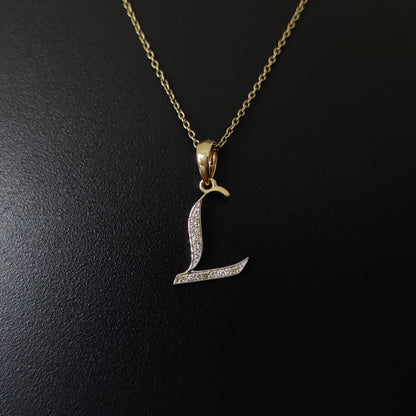 14K Gold Initial L Pendant, Solid Yellow Gold Initial L Charm Pendant, Natural Diamond Charm Pendant, Cluster Diamond Pendant, Birthday Gift