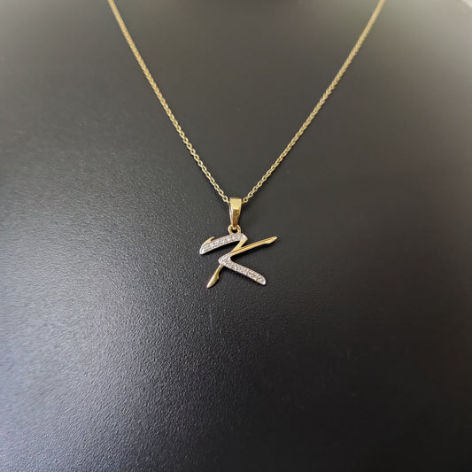 14K Gold Initial K Pendant, Solid Yellow Gold Initial K Charm Pendant, Natural Diamond Charm Pendant, Cluster Diamond Pendant, Birthday Gift