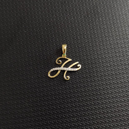 14K Gold Initial H Pendant, Solid Yellow Gold Initial H Charm Pendant, Natural Diamond Charm Pendant, Cluster Diamond Pendant, Birthday Gift