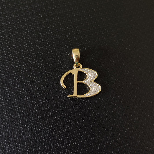 14K Gold Initial B Pendant, Solid Yellow Gold Initial B Charm Pendant, Natural Diamond Charm Pendant, Cluster Diamond Pendant, Birthday Gift