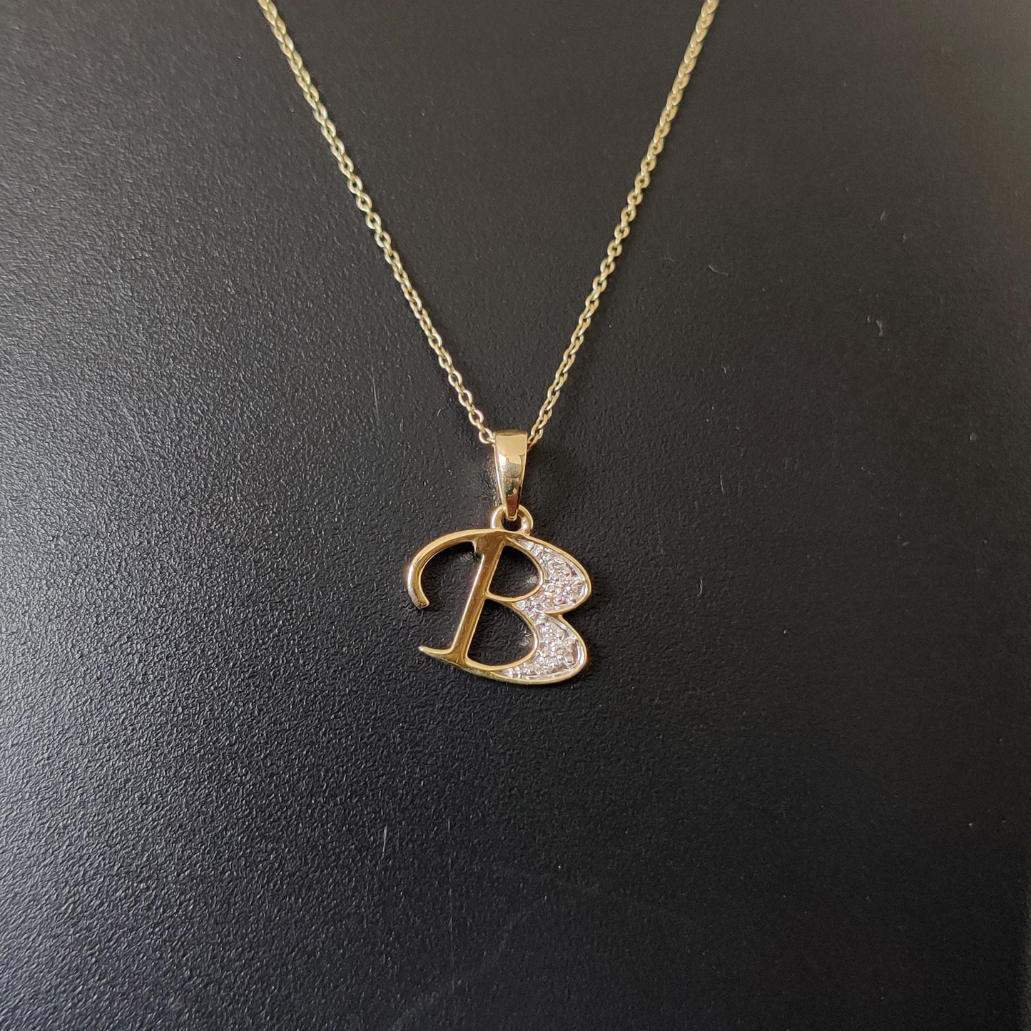 14K Gold Initial B Pendant, Solid Yellow Gold Initial B Charm Pendant, Natural Diamond Charm Pendant, Cluster Diamond Pendant, Birthday Gift