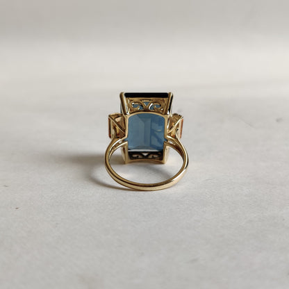 Natural London Blue Topaz Ring, 14K Solid Gold Blue Topaz Orange Sapphire Ring, Engagement Ring, Sapphire Topaz Jewelry, Christmas Gift