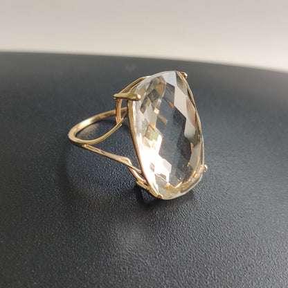 Natural Crystal Quartz Ring, 14K Solid Yellow Gold Clear Quartz Ring, April Birthstone Ring, Clear Quartz Jewelry, Christmas Present