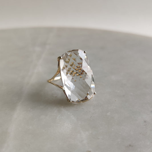 Natural Crystal Quartz Ring, 14K Solid Yellow Gold Clear Quartz Ring, April Birthstone Ring, Clear Quartz Jewelry, Christmas Present