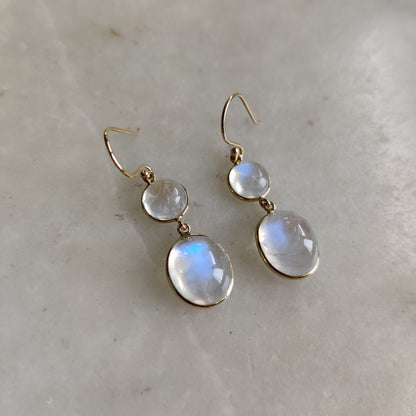 14K Gold Rainbow Moonstone Earrings, Natural Rainbow Moonstone Bezel Earrings, 14K Solid Yellow Gold Earring, June Birthstone,Christmas Gift