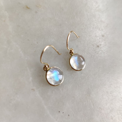 14K Gold Rainbow Moonstone Earring, Natural Rainbow Moonstone Bezel Earring, 14K Solid Yellow Gold Earring, June Birthstone, Christmas Gift