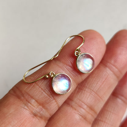 14K Gold Rainbow Moonstone Earring, Natural Rainbow Moonstone Bezel Earring, 14K Solid Yellow Gold Earring, June Birthstone, Christmas Gift