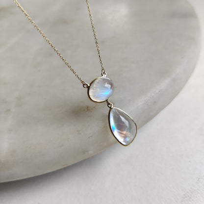 Natural Rainbow Moonstone Necklace, 14K Solid Gold Moonstone Pendant, Yellow Gold Necklace Pendant, Blue Moonstone Jewelry, June Birthstone