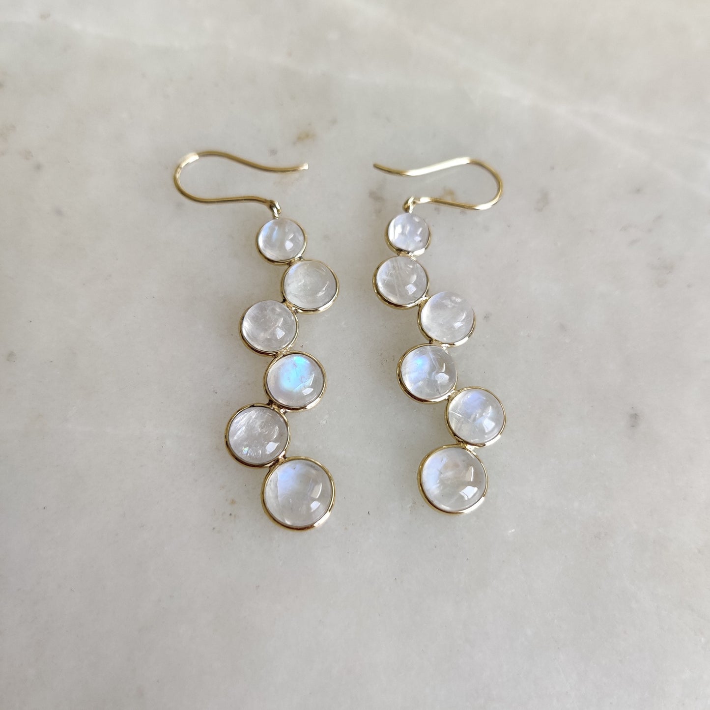 14K Gold Rainbow Moonstone Earring, Natural Rainbow Moonstone Bezel Earring, 14K Solid Yellow Gold Earring, June Birthstone, Christmas Gift