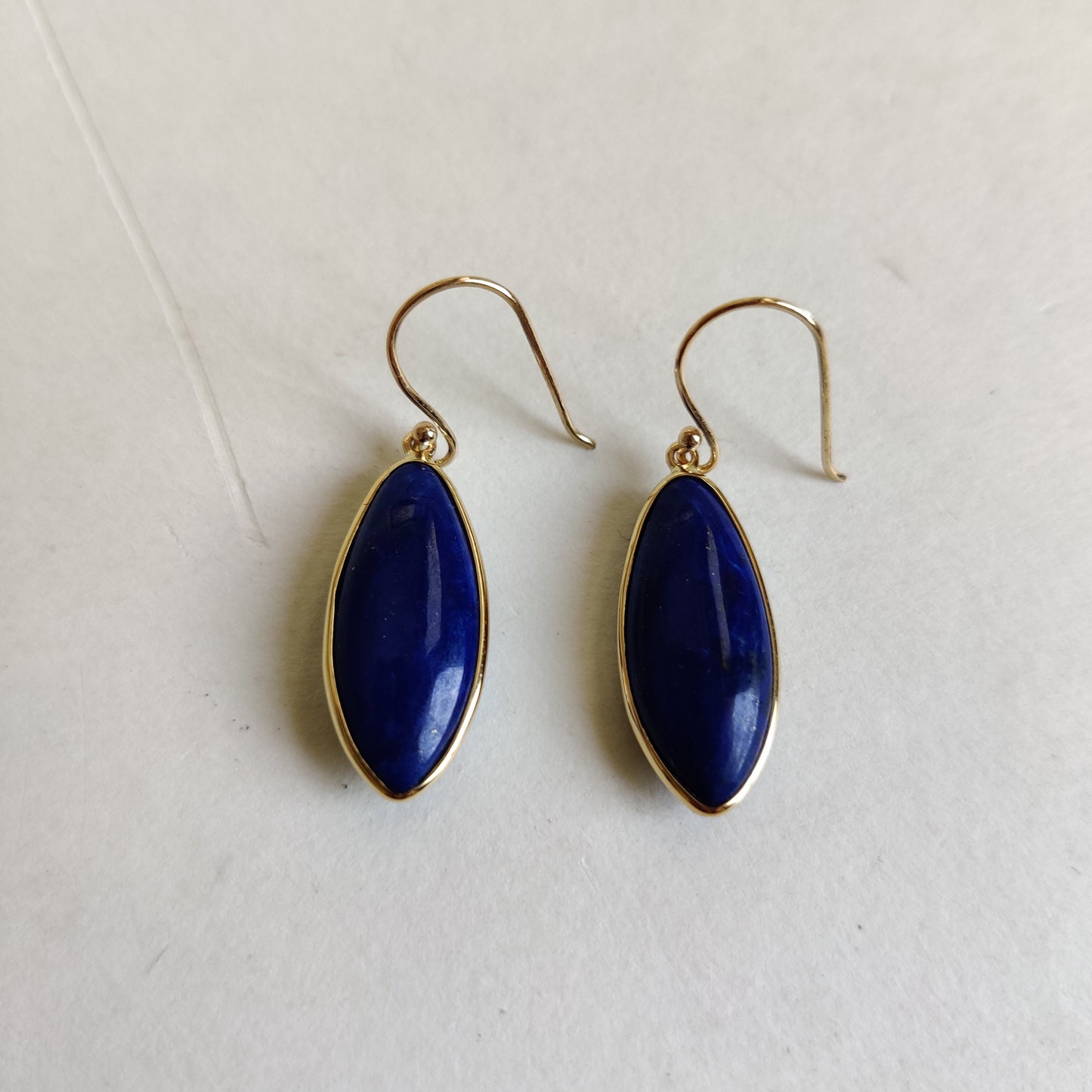 Natural Lapis Lazuli Earrings, 14K Solid Yellow Gold Earrings, Bezel Set Earrings, September Birthstone Drop Earrings, Christmas Present