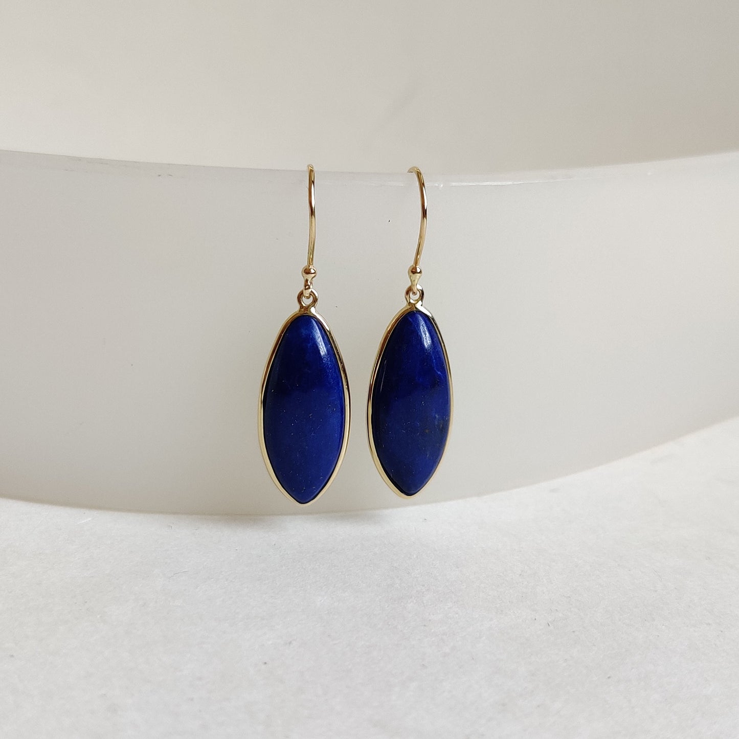 Natural Lapis Lazuli Earrings, 14K Solid Yellow Gold Earrings, Bezel Set Earrings, September Birthstone Drop Earrings, Christmas Present