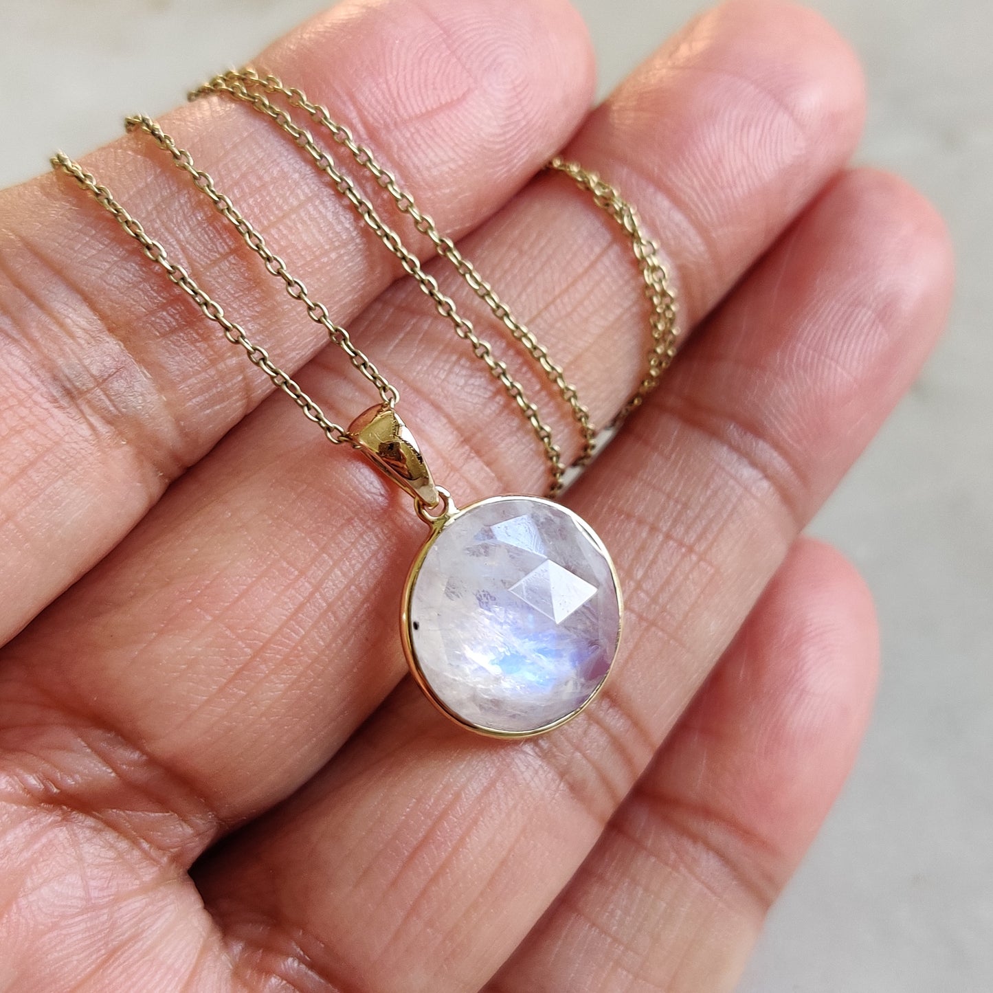 14K Gold Moonstone Pendant, Natural Moonstone Pendant, 14K Solid Yellow Gold Pendant, June Birthstone, Christmas Gift , Moonstone Jewelry