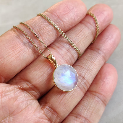 14K Gold Moonstone Pendant, Natural Moonstone Pendant, 14K Solid Yellow Gold Pendant, June Birthstone, Christmas Gift , Moonstone Jewelry