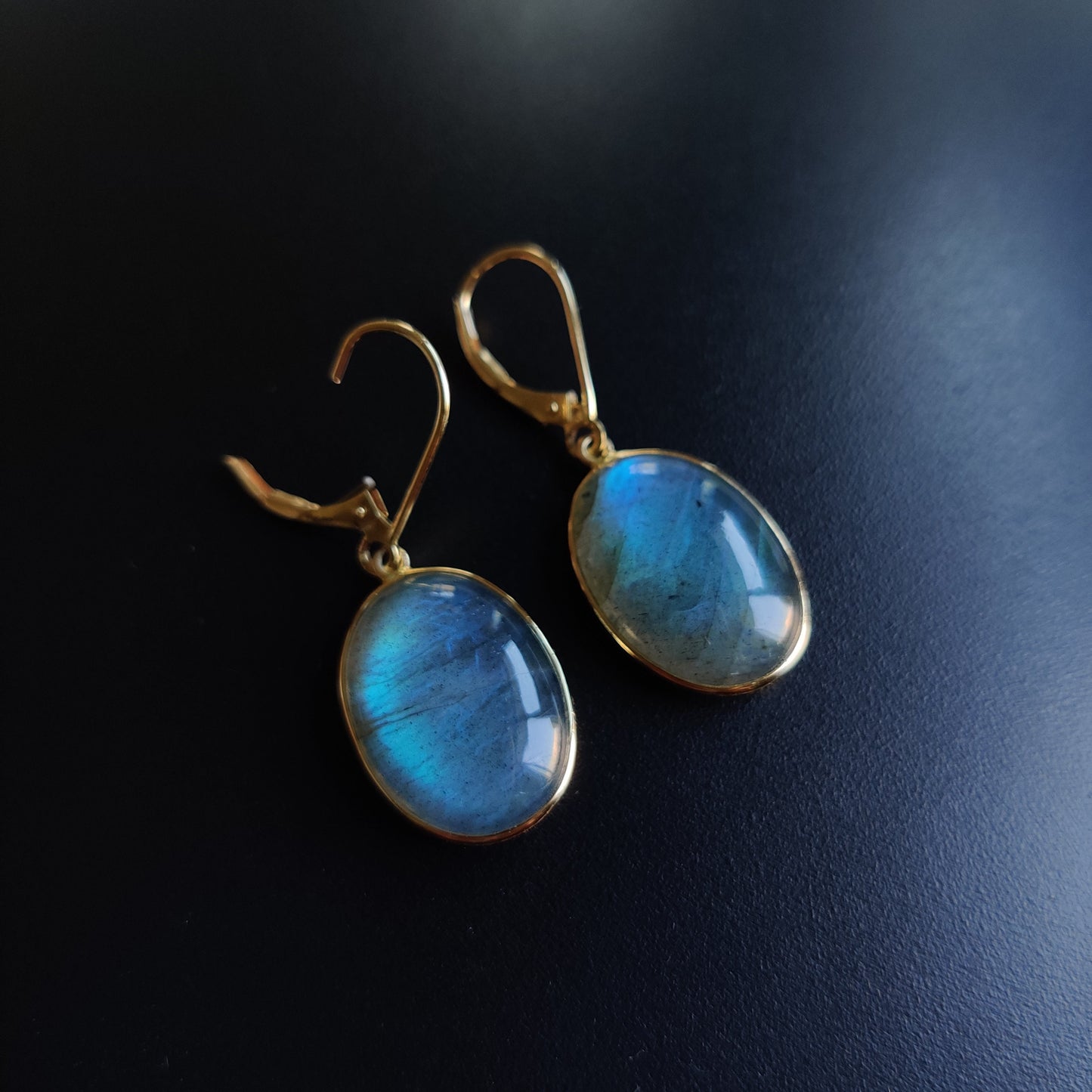 Natural Labradorite Earrings, 14K Solid Yellow Gold Labradorite Earrings, August Birthstone, Blue Labradorite Drop Earrings, Christmas Gift