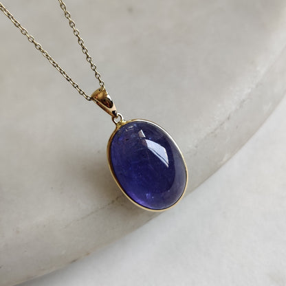 Natural Tanzanite Pendant, 14K Solid Gold Tanzanite Pendant, Yellow Gold Bezel Oval Pendant, Tanzanite Jewelry, December Birthstone