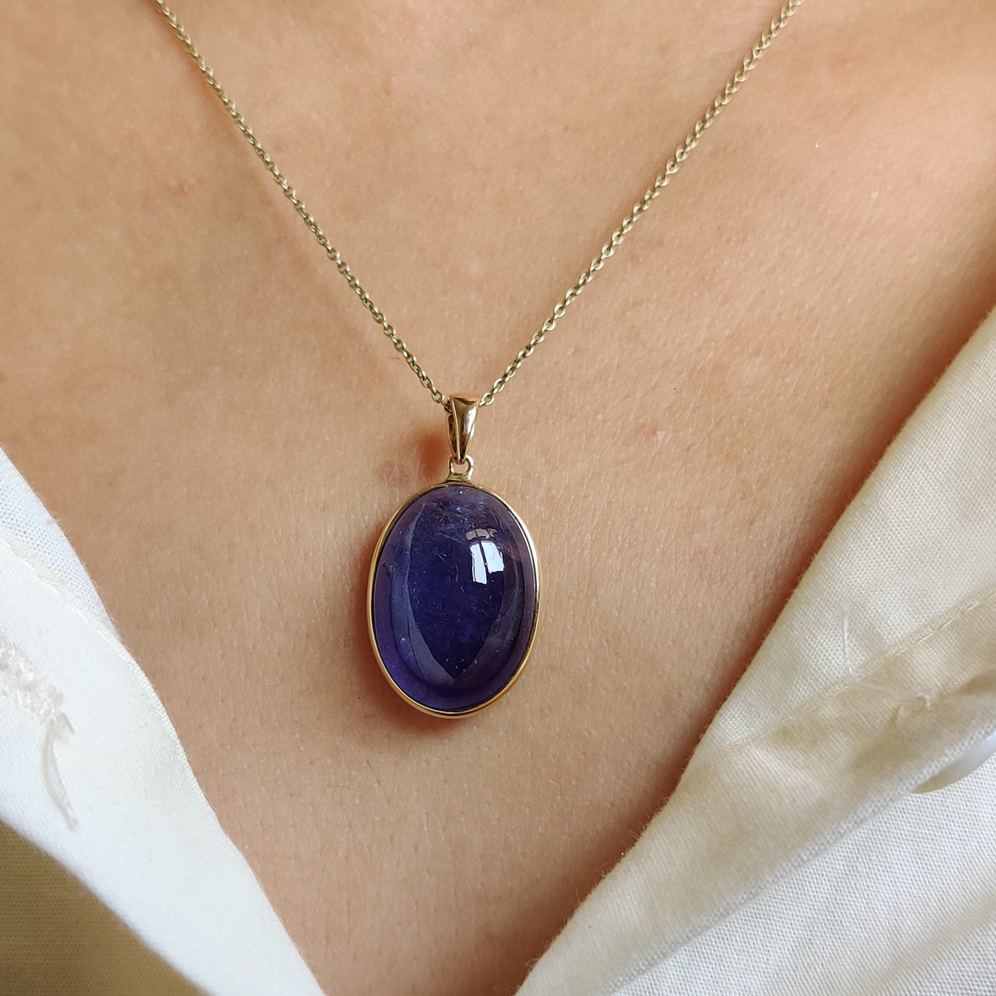 Natural Tanzanite Pendant, 14K Solid Gold Tanzanite Pendant, Yellow Gold Bezel Oval Pendant, Tanzanite Jewelry, December Birthstone