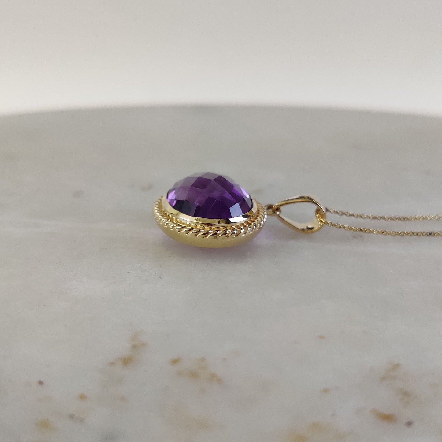 Natural Purple Amethyst Pendant, 14K Solid Gold Purple Amethyst Pendant, Solid Gold Bezel Pendant, February Birthstone, Christmas Gift