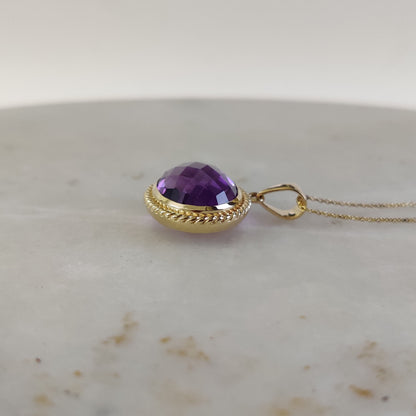 Natural Purple Amethyst Pendant, 14K Solid Gold Purple Amethyst Pendant, Solid Gold Bezel Pendant, February Birthstone, Christmas Gift