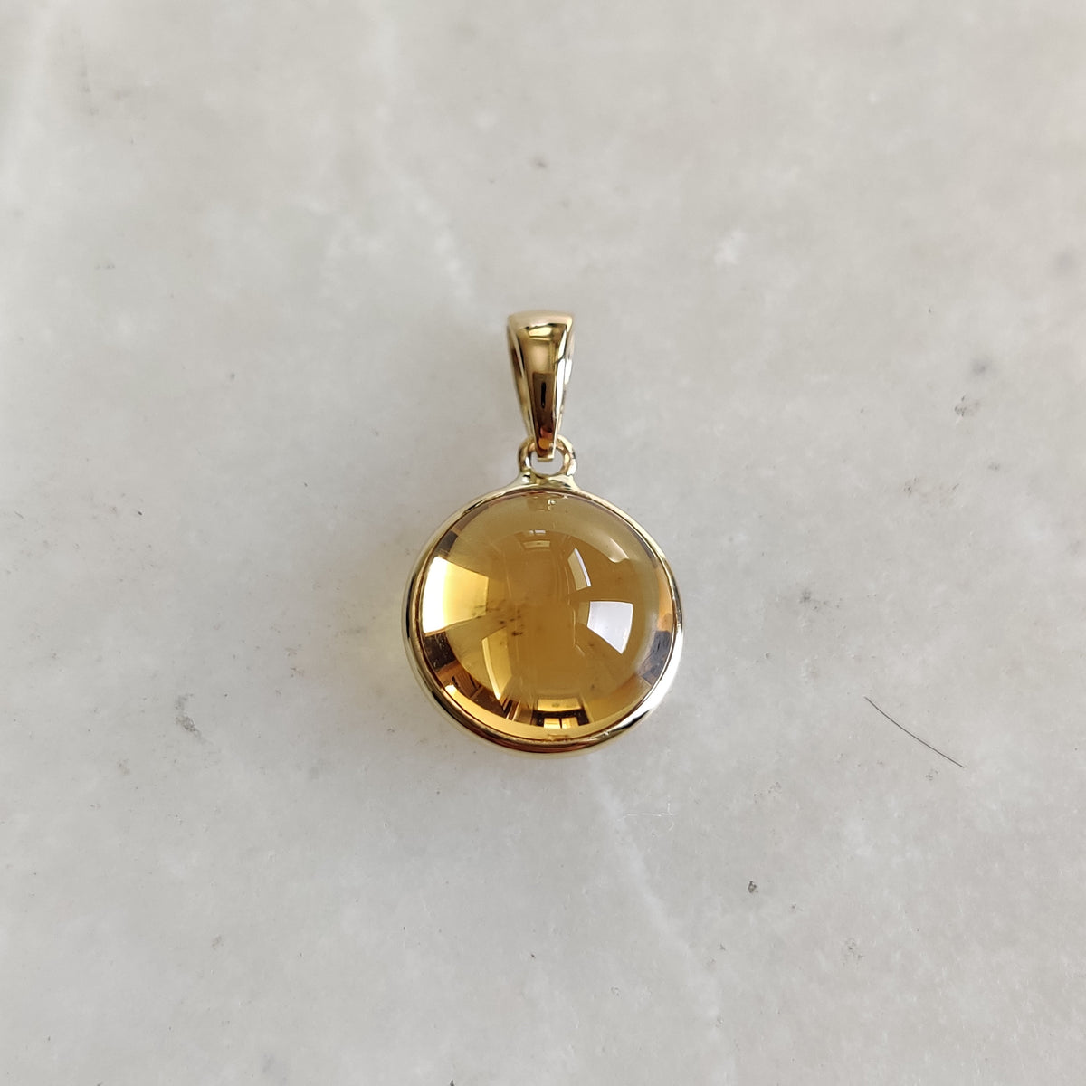 14K Solid Gold Round Natural Citrine Pendant, November Birthstone Jewelry