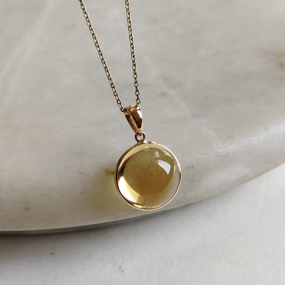 Natural Citrine Pendant, 14K Solid Gold Citrine Pendant, Round Bezel Pendant Necklace, November Birthstone, Christmas Gift, Citrine Jewelry