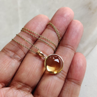 Natural Citrine Pendant, 14K Solid Gold Citrine Pendant, Round Bezel Pendant Necklace, November Birthstone, Christmas Gift, Citrine Jewelry